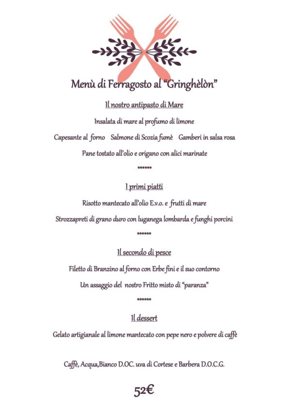Menù ferragosto